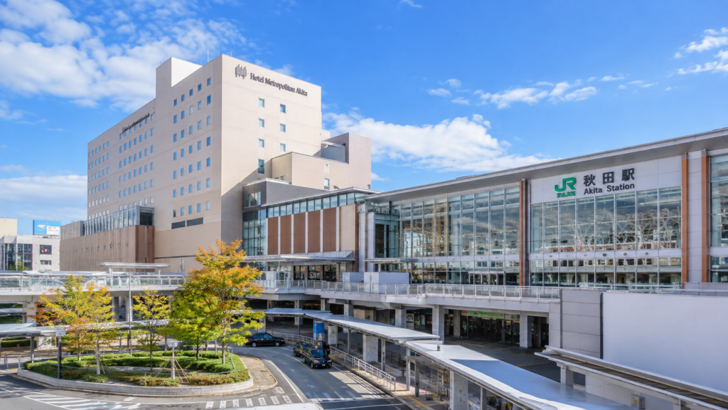 秋田駅からホテルメトロポリタン秋田へ向かう周辺の様子